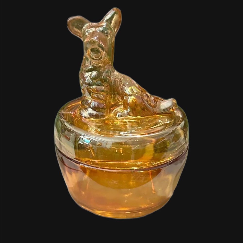 Amber Glass Terrier Trinket Box